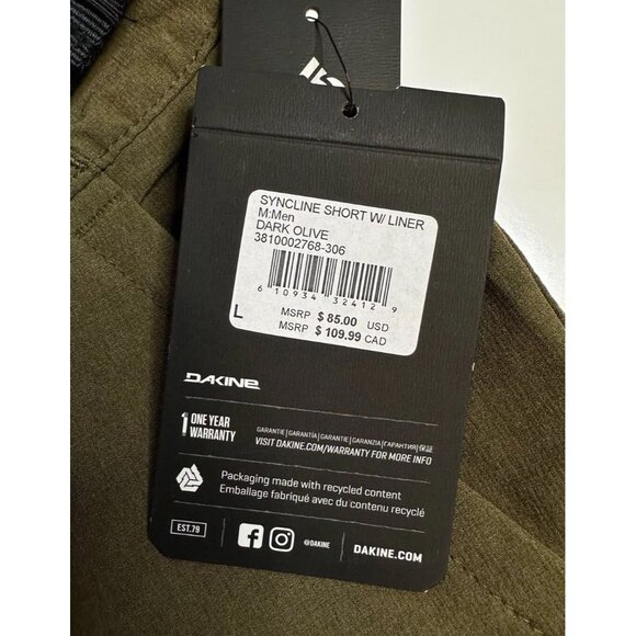 NWT Dakine Syncline Dark Olive Cycling Short / Men’s Large / NO LINER - Picture 4 of 6